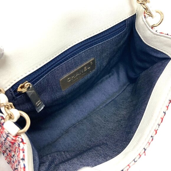 CHANEL CC Flap Pochette Chain Shoulder Bag Leather / tweed White x Red - Picture 7 of 13